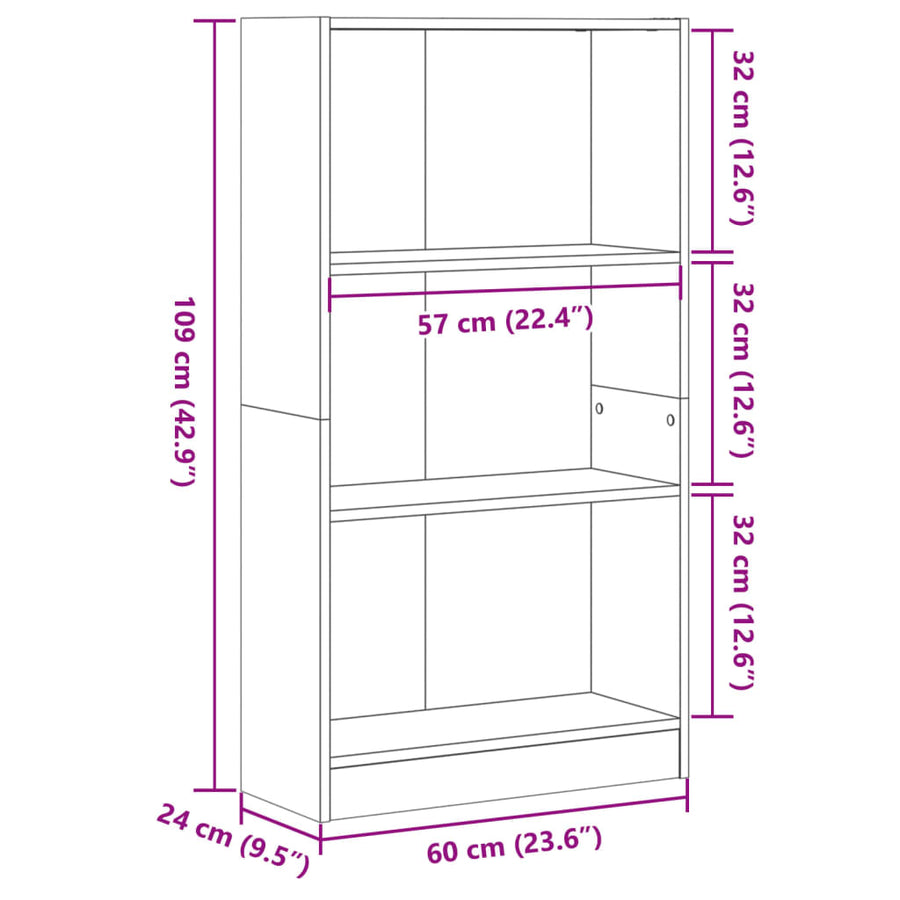 Boekenkast 60x24x109 cm bewerkt hout oud houtkleurig