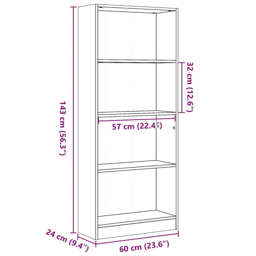 Boekenkast 60x24x143 cm bewerkt hout sonoma eikenkleurig