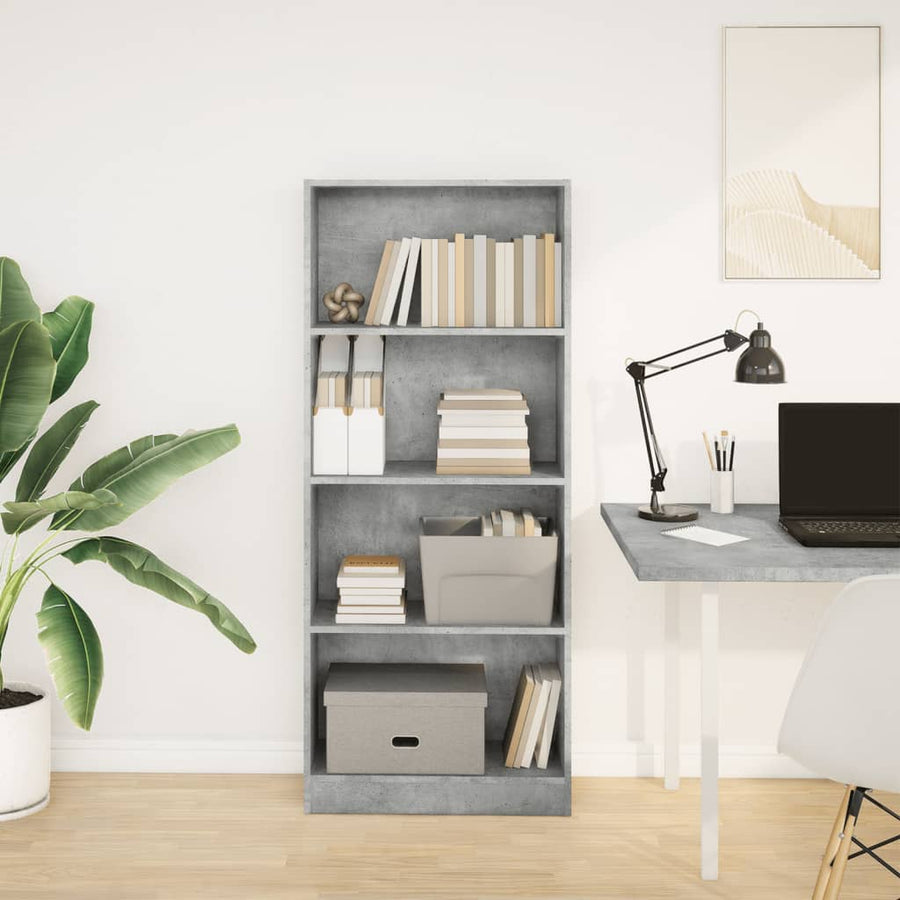 Boekenkast 60x24x143 cm bewerkt hout betongrijs