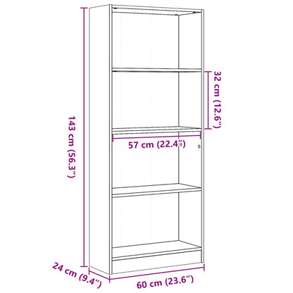 Boekenkast 60x24x143 cm bewerkt hout betongrijs