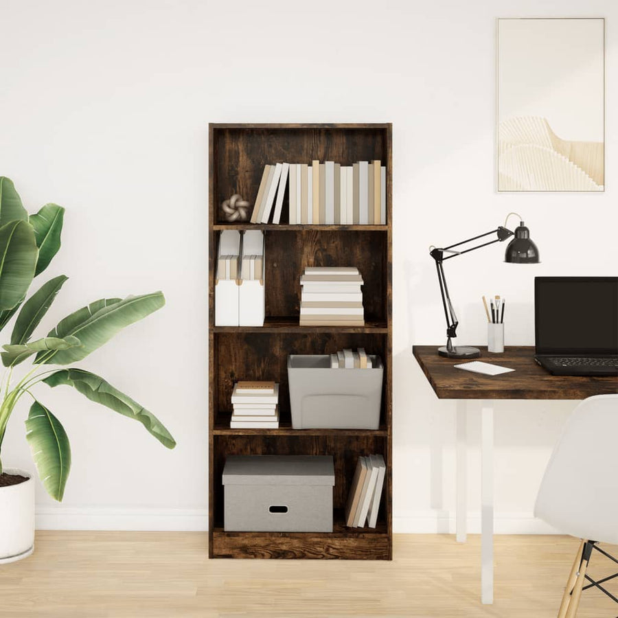 Boekenkast 60x24x143 cm bewerkt hout gerookt eikenkleurig