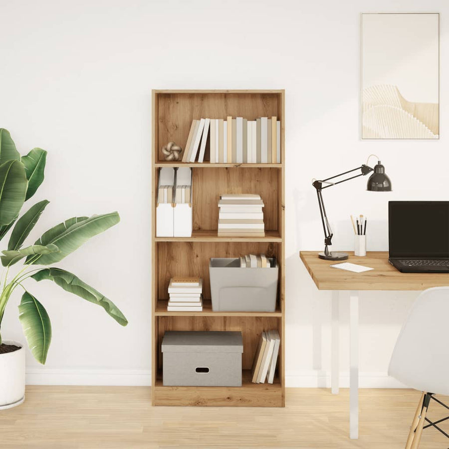 Boekenkast 60x24x143 cm bewerkt hout artisanaal eikenkleurig