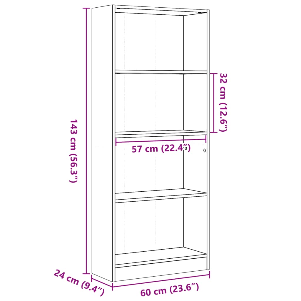 Boekenkast 60x24x143 cm bewerkt hout artisanaal eikenkleurig