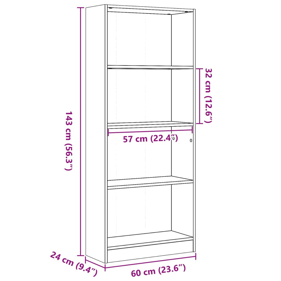 Boekenkast 60x24x143 cm bewerkt hout artisanaal eikenkleurig