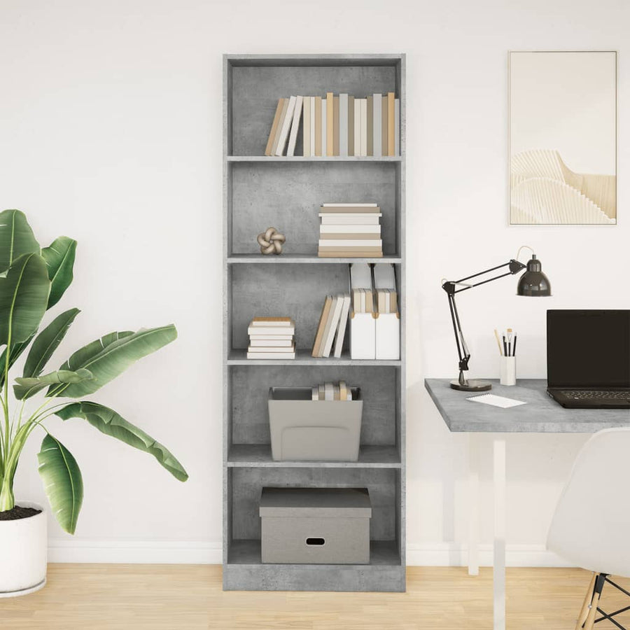 Boekenkast 60x24x176 cm bewerkt hout betongrijs