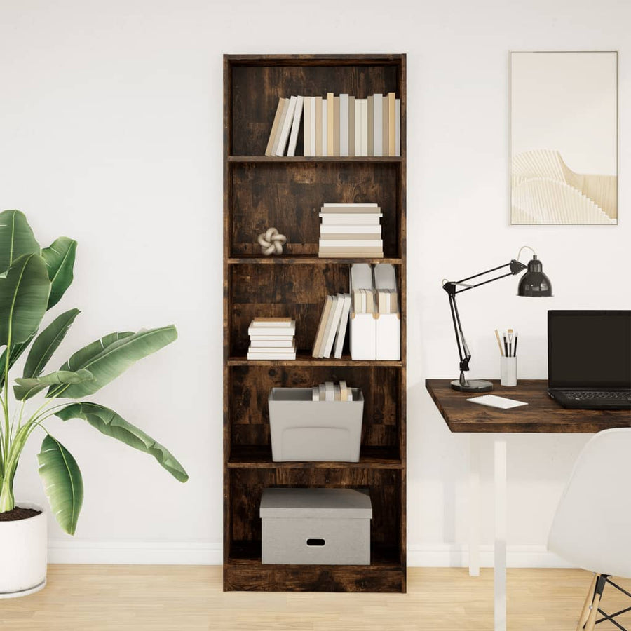 Boekenkast 60x24x176 cm bewerkt hout gerookt eikenkleurig
