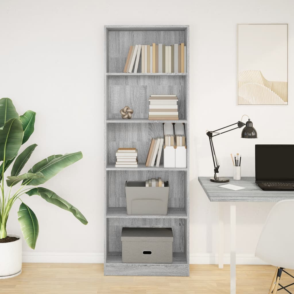 Boekenkast 60x24x176 cm bewerkt hout grijs sonoma eikenkleurig