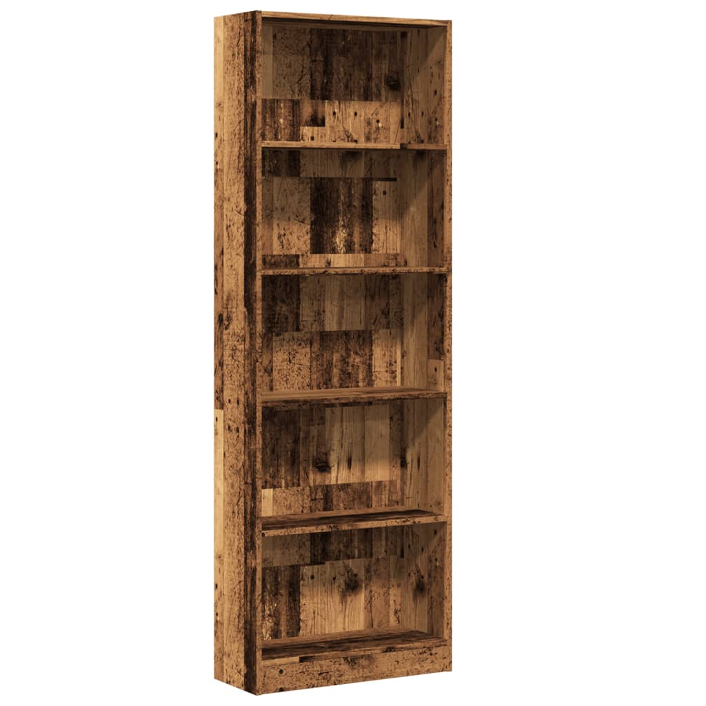 Boekenkast 60x24x176 cm bewerkt hout oud houtkleurig