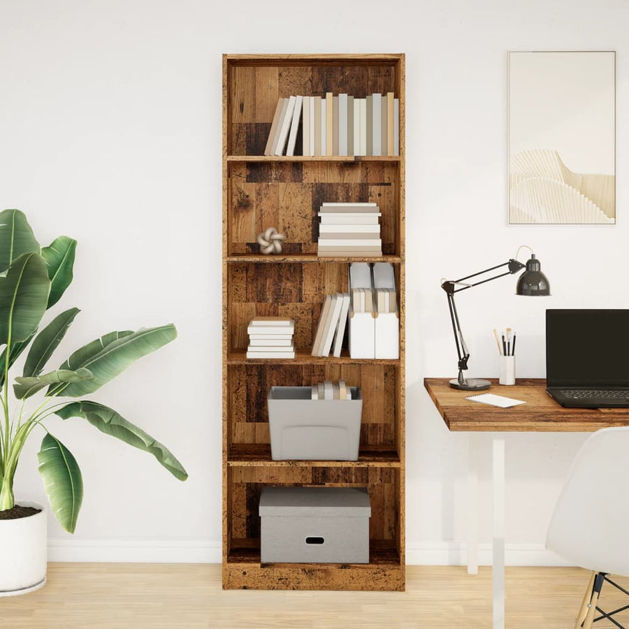 Boekenkast 60x24x176 cm bewerkt hout oud houtkleurig