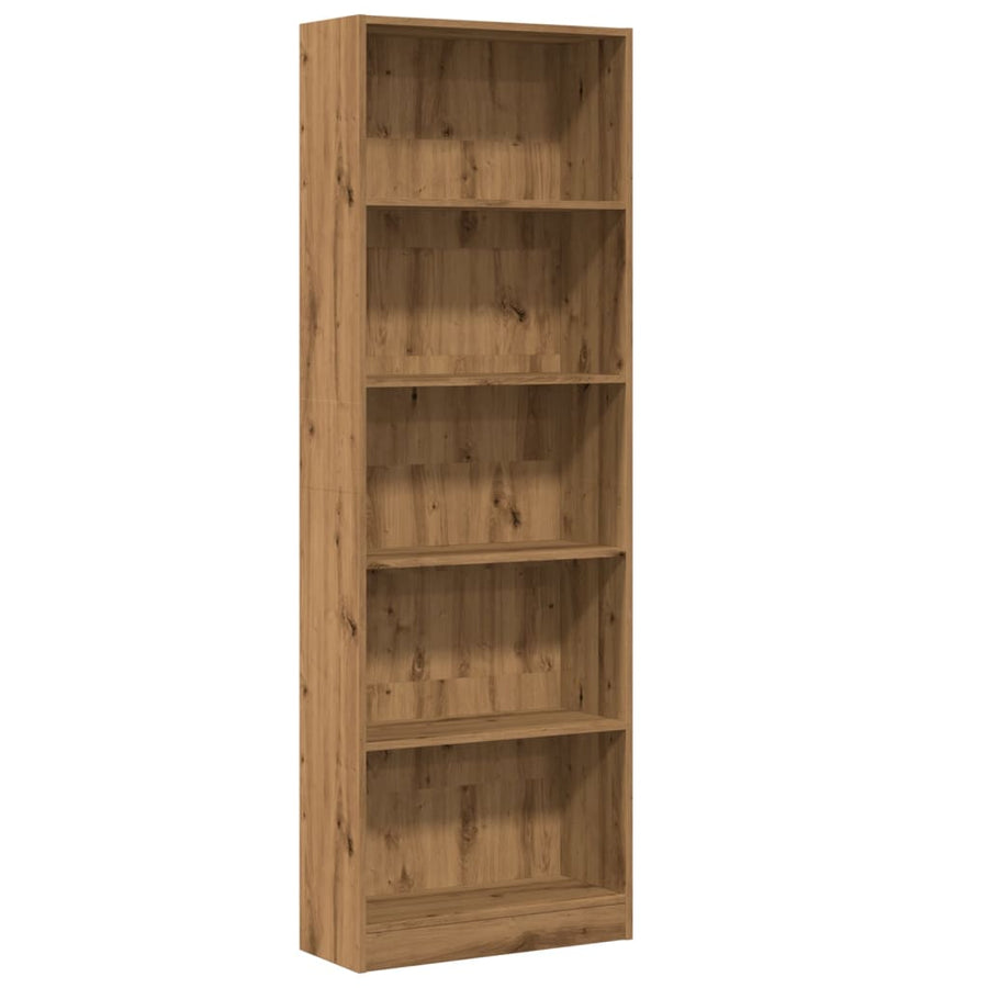 Boekenkast 60x24x176 cm bewerkt hout artisanaal eikenkleurig