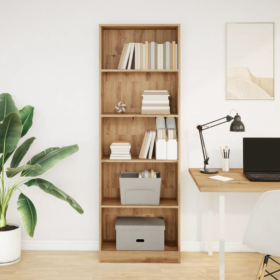 Boekenkast 60x24x176 cm bewerkt hout artisanaal eikenkleurig