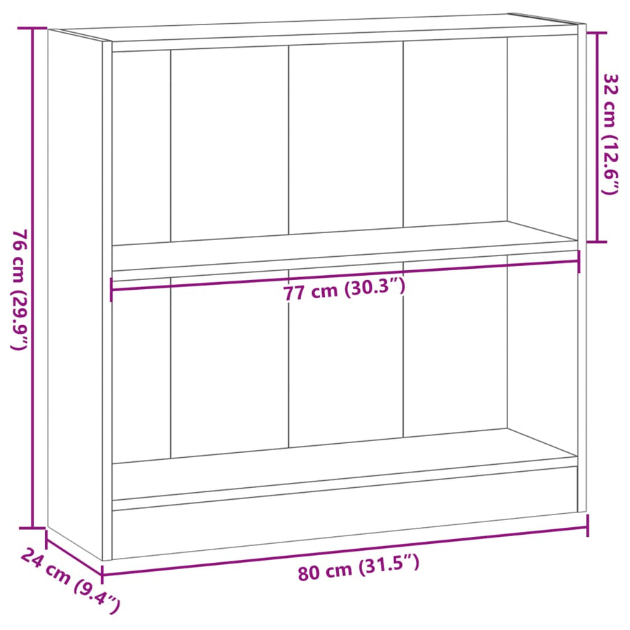 Boekenkast 80x24x76 cm bewerkt hout gerookt eikenkleurig