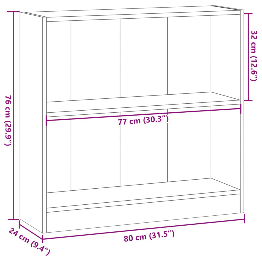 Boekenkast 80X24X Bewerkt Hout Artisanaal Kleurig Eiken 80 cm 76 cm