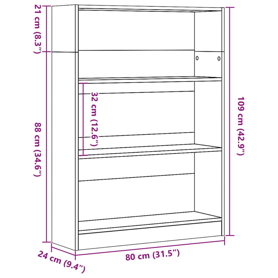 Boekenkast 80x24x109 cm bewerkt hout artisanaal eikenkleurig
