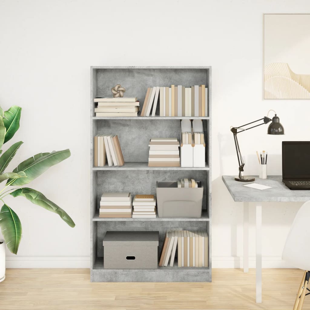 Boekenkast 80x24x143 cm bewerkt hout betongrijs