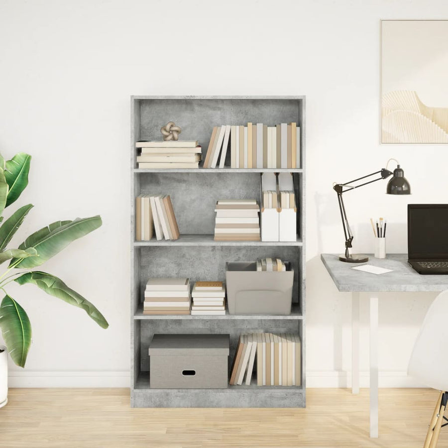 Boekenkast 80x24x143 cm bewerkt hout betongrijs