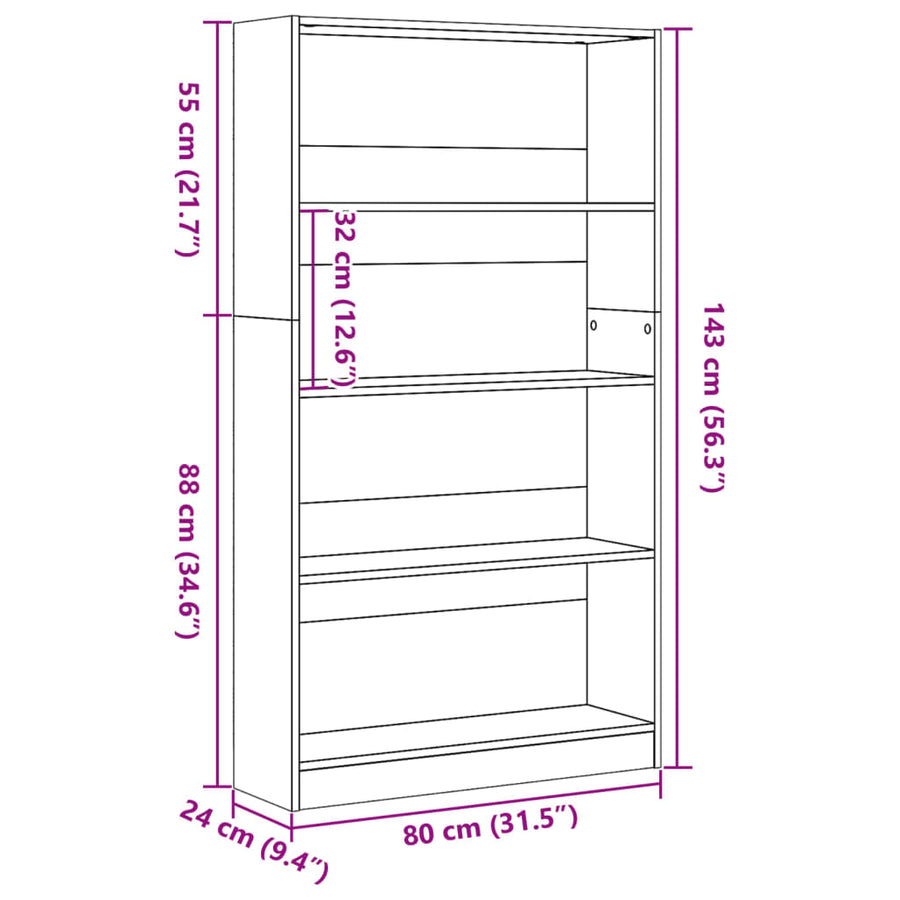 Boekenkast 80x24x143 cm bewerkt hout betongrijs