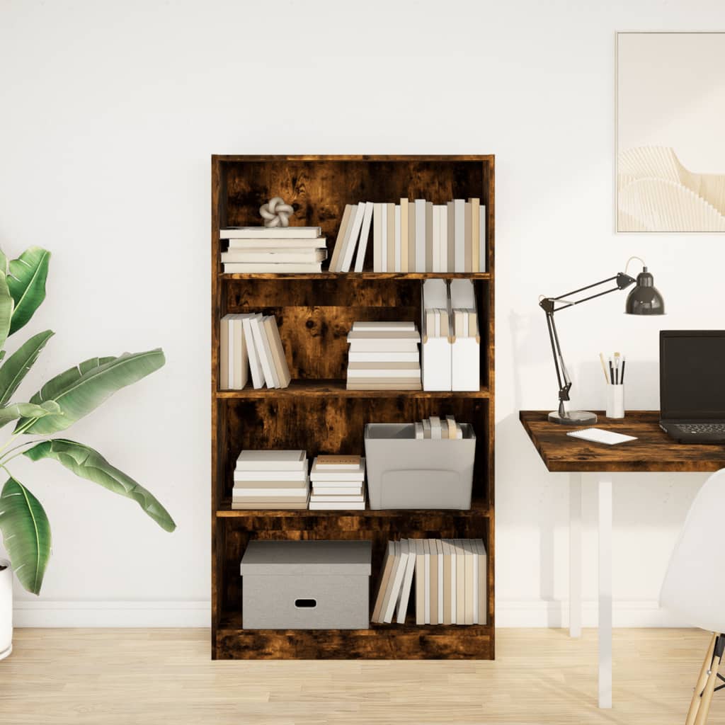 Boekenkast 80x24x143 cm bewerkt hout gerookt eikenkleurig