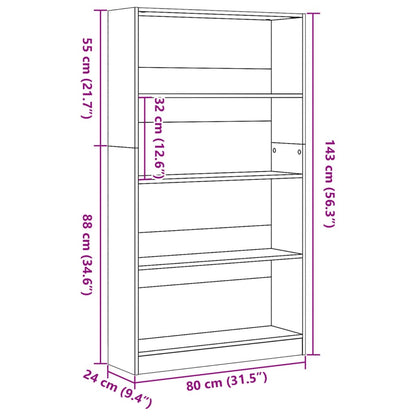 Boekenkast 80x24x143 cm bewerkt hout gerookt eikenkleurig