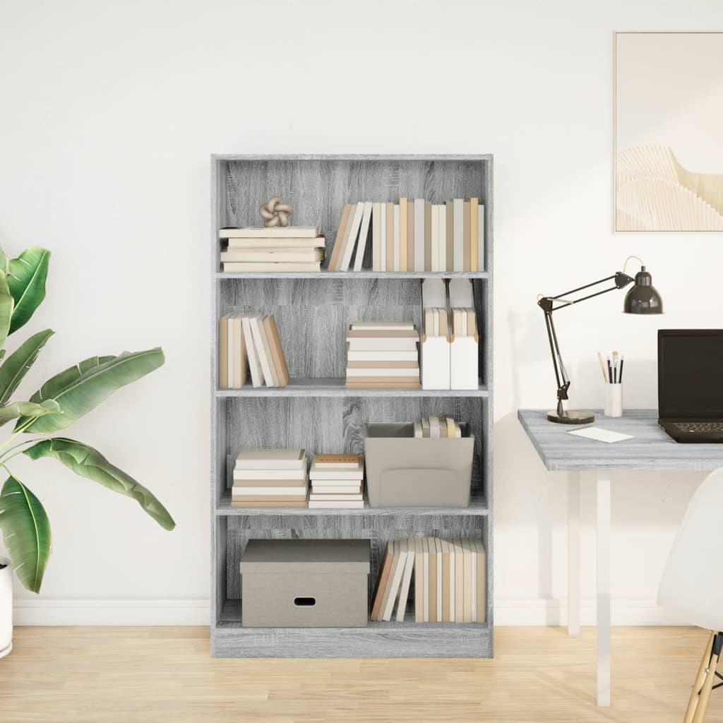 Boekenkast 80x24x143 cm bewerkt hout grijs sonoma eikenkleurig