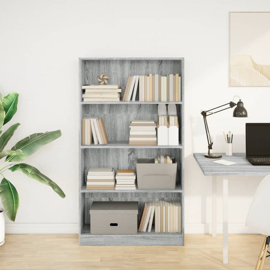 Boekenkast 80x24x143 cm bewerkt hout grijs sonoma eikenkleurig