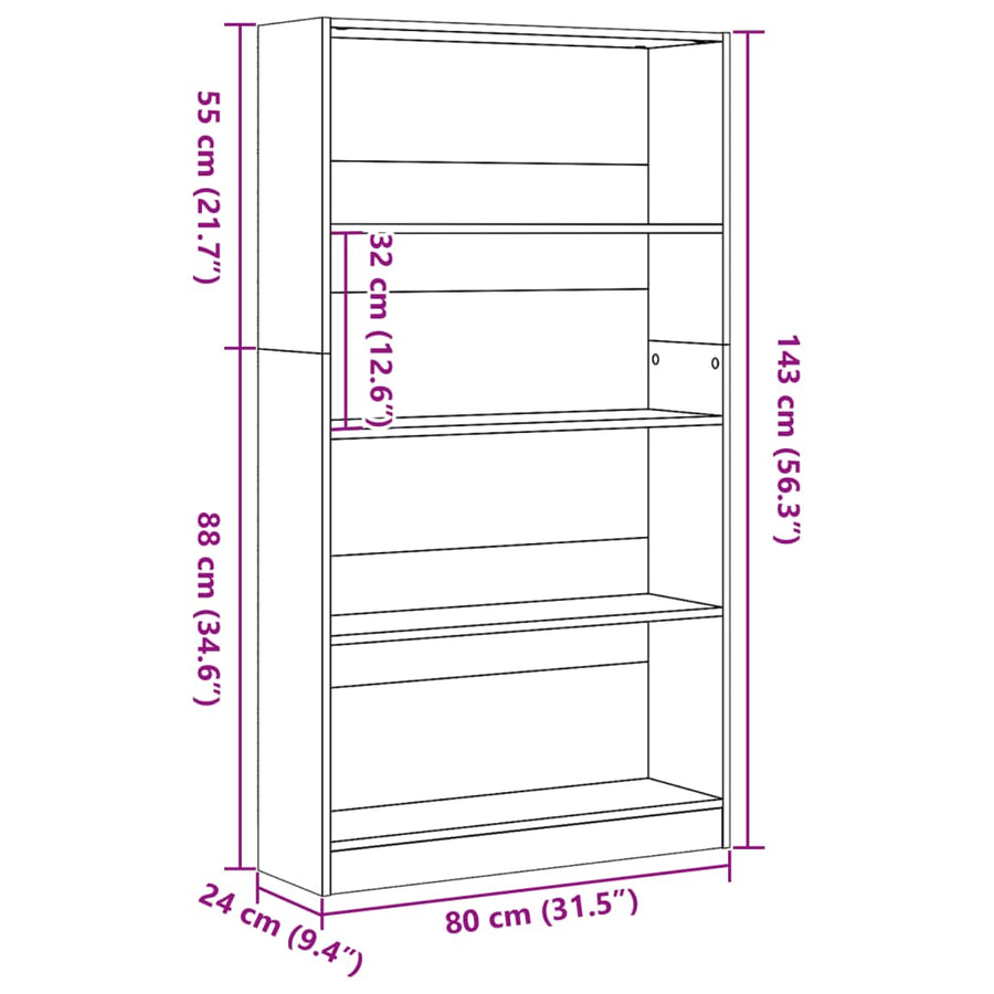 Boekenkast 80x24x143 cm bewerkt hout grijs sonoma eikenkleurig