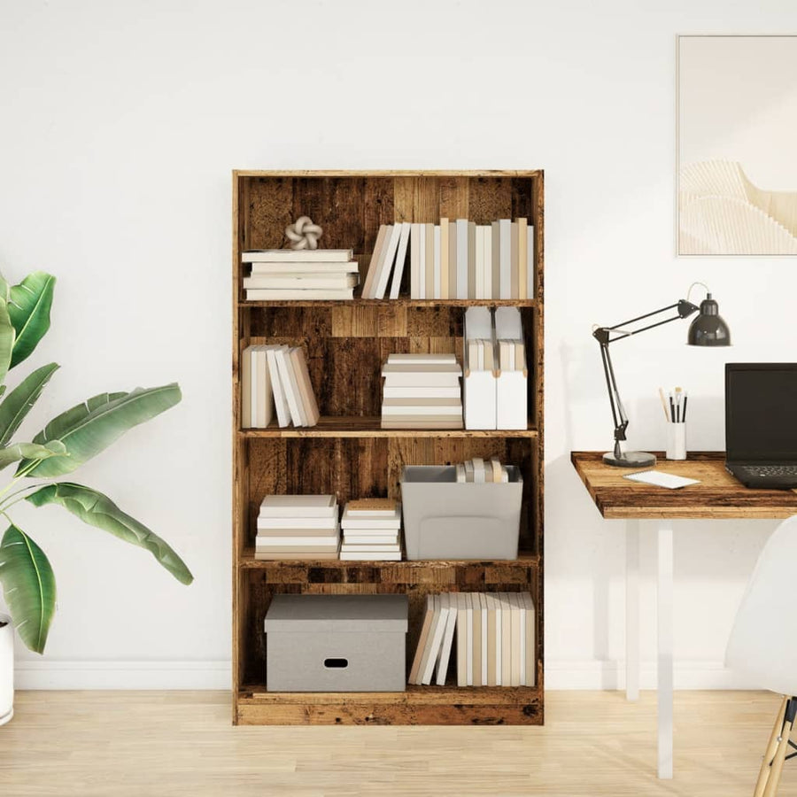 Boekenkast 80x24x143 cm bewerkt hout oud houtkleurig