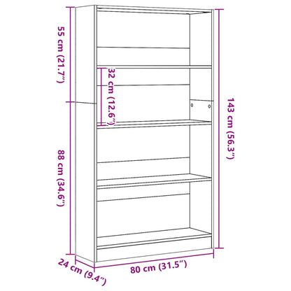 Boekenkast 80x24x143 cm bewerkt hout oud houtkleurig