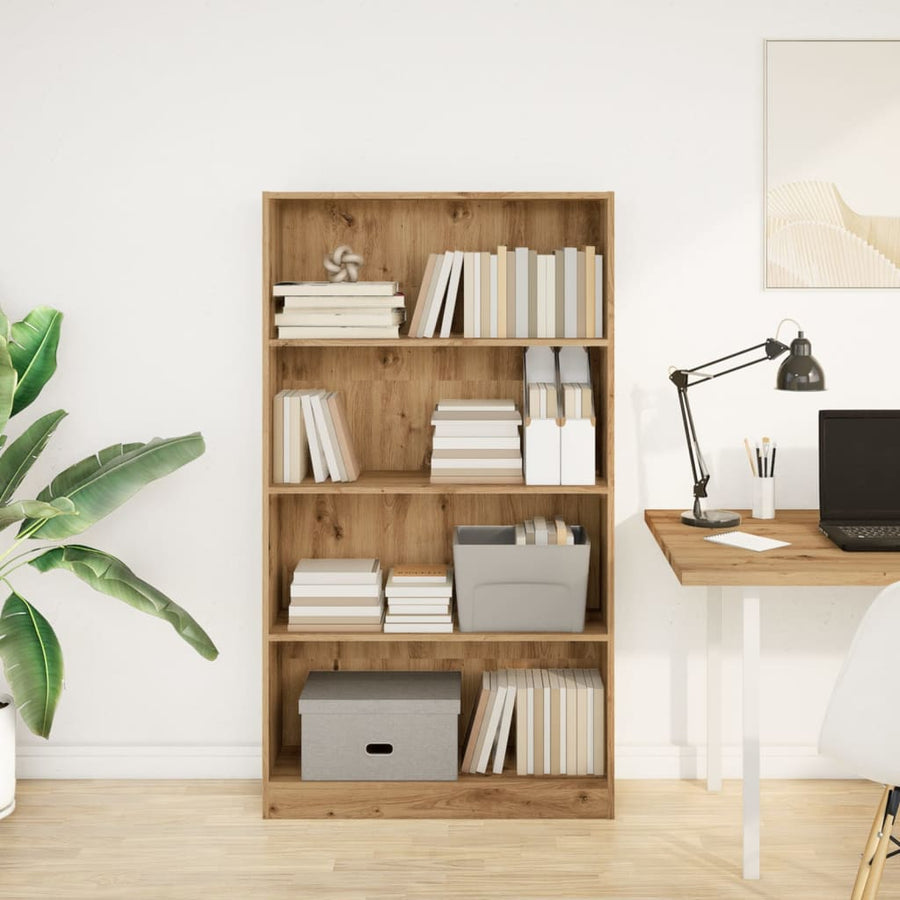 Boekenkast 80x24x143 cm bewerkt hout artisanaal eikenkleurig