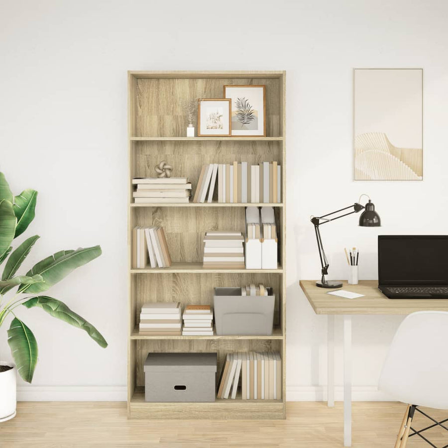 Boekenkast 80x24x176 cm bewerkt hout sonoma eikenkleurig