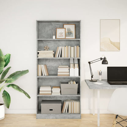Boekenkast 80x24x176 cm bewerkt hout betongrijs