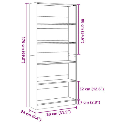 Boekenkast 80x24x176 cm bewerkt hout betongrijs