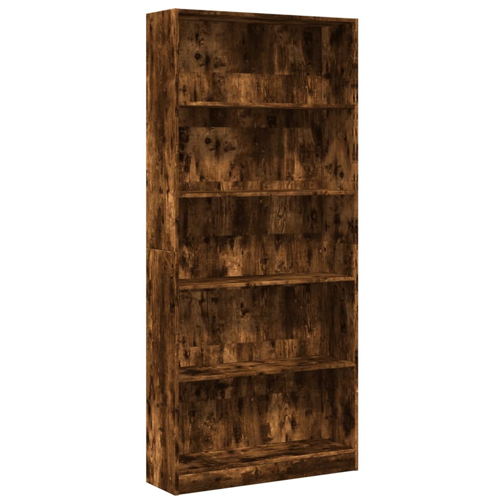 Boekenkast 80x24x176 cm bewerkt hout gerookt eikenkleurig