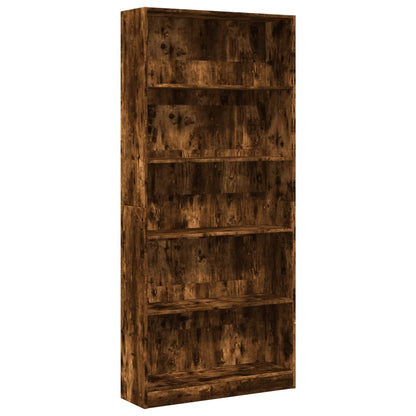 Boekenkast 80x24x176 cm bewerkt hout gerookt eikenkleurig