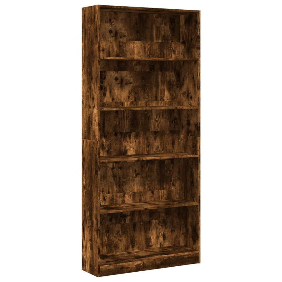 Boekenkast 80x24x176 cm bewerkt hout gerookt eikenkleurig