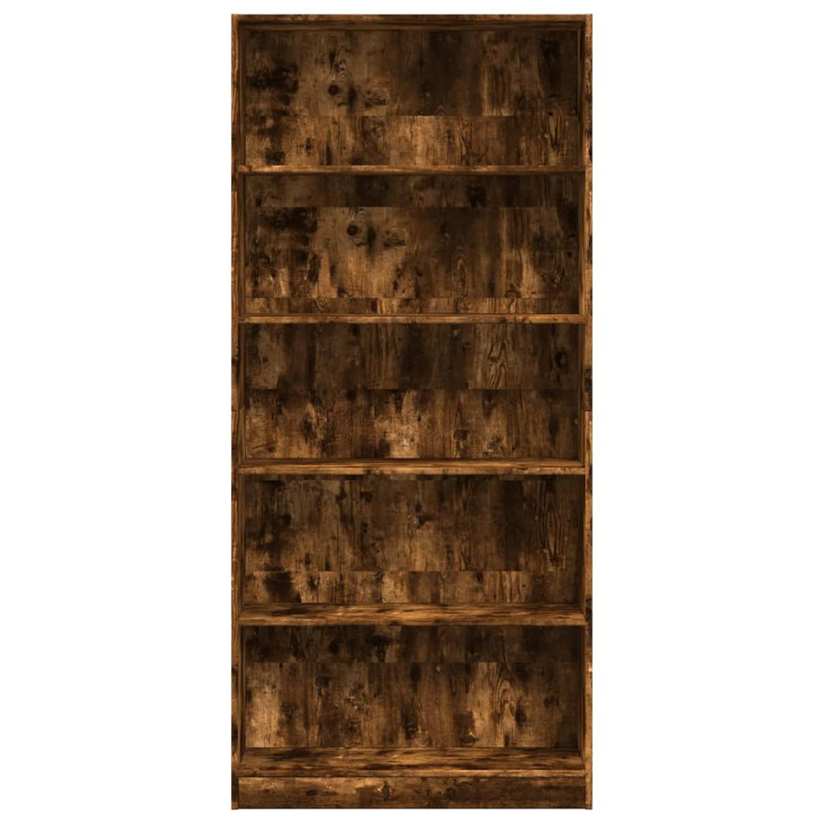 Boekenkast 80x24x176 cm bewerkt hout gerookt eikenkleurig