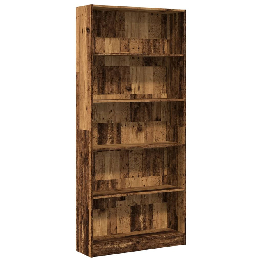 Boekenkast 80x24x176 cm bewerkt hout oud houtkleurig