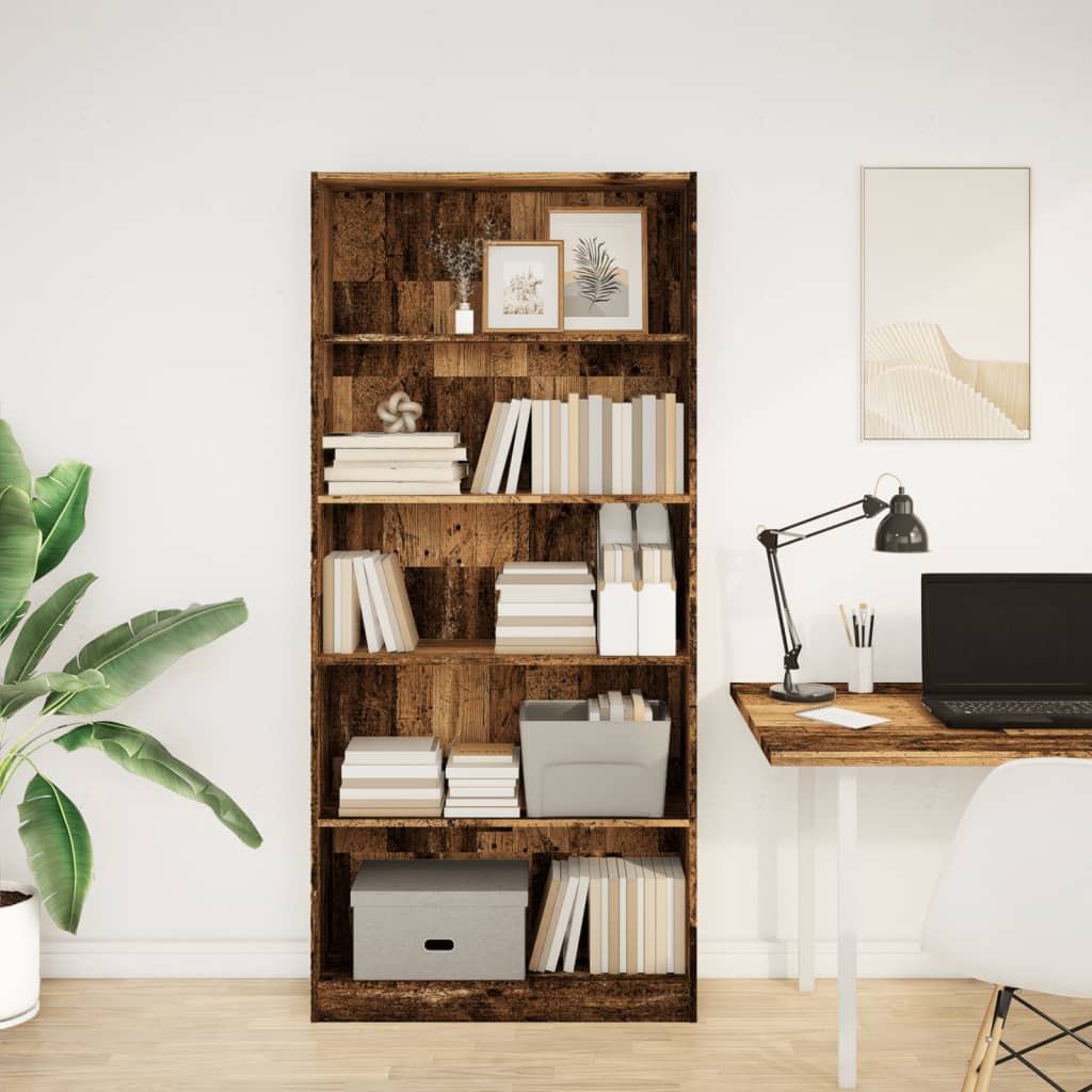 Boekenkast 80x24x176 cm bewerkt hout oud houtkleurig