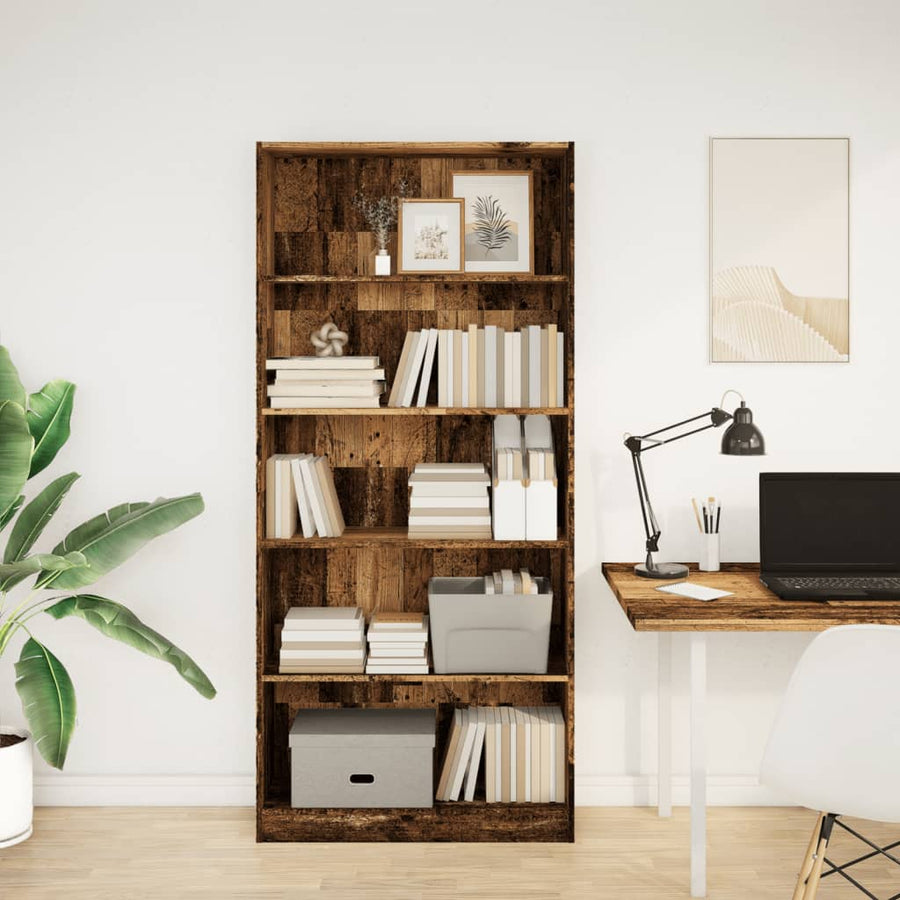 Boekenkast 80x24x176 cm bewerkt hout oud houtkleurig