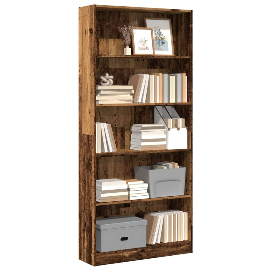 Boekenkast 80x24x176 cm bewerkt hout oud houtkleurig