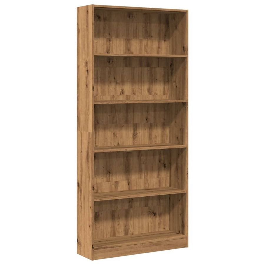 Boekenkast 80x24x176 cm bewerkt hout artisanaal eikenkleurig