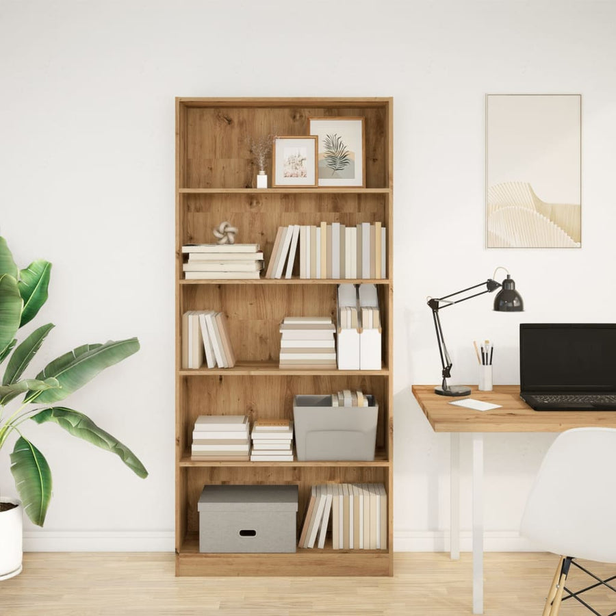 Boekenkast 80x24x176 cm bewerkt hout artisanaal eikenkleurig
