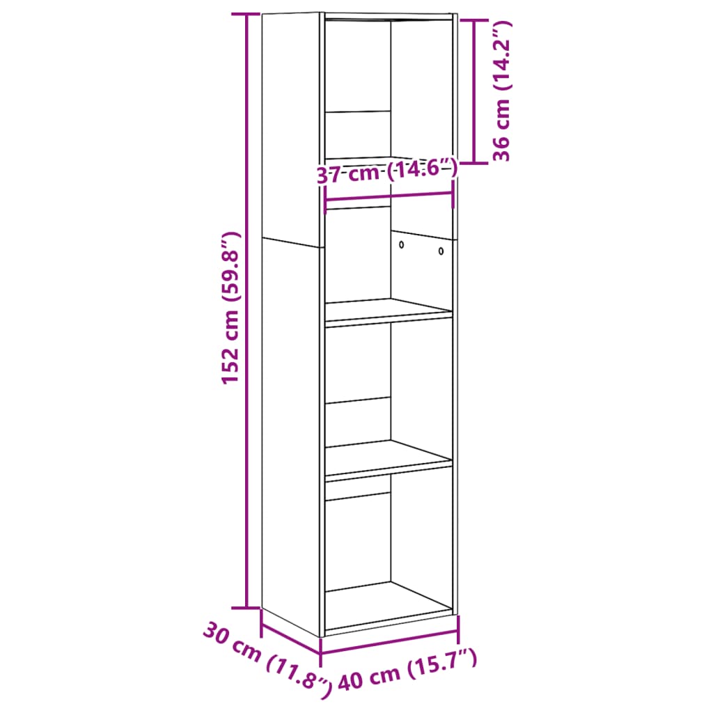 Boekenkast 40x30x152 cm bewerkt hout betongrijs
