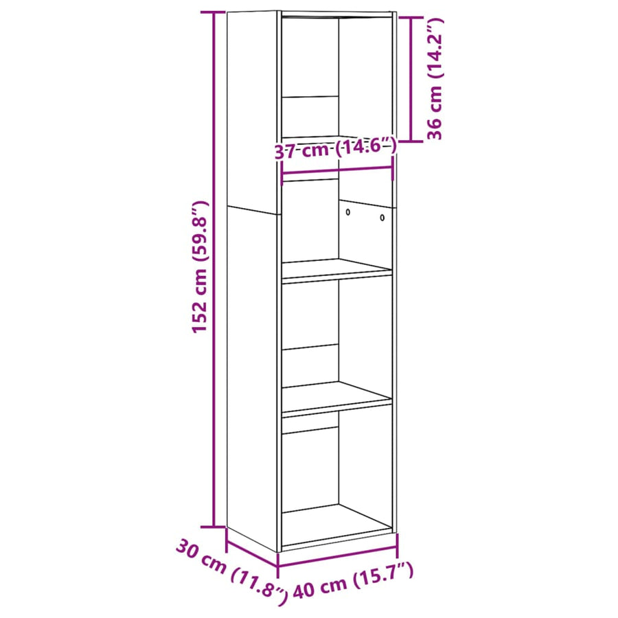 Boekenkast 40x30x152 cm bewerkt hout gerookt eikenkleurig