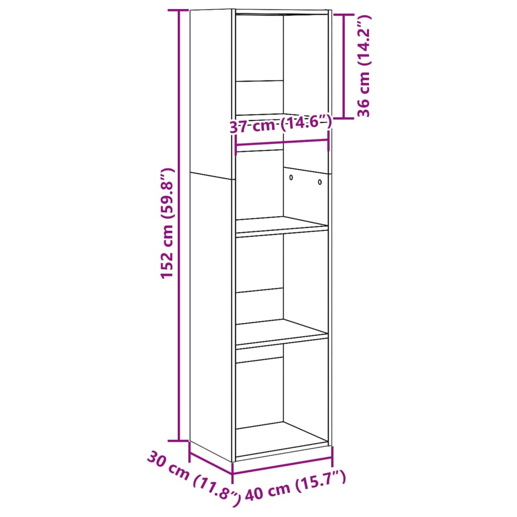 Boekenkast 40x30x152 cm bewerkt hout grijs sonoma eikenkleurig