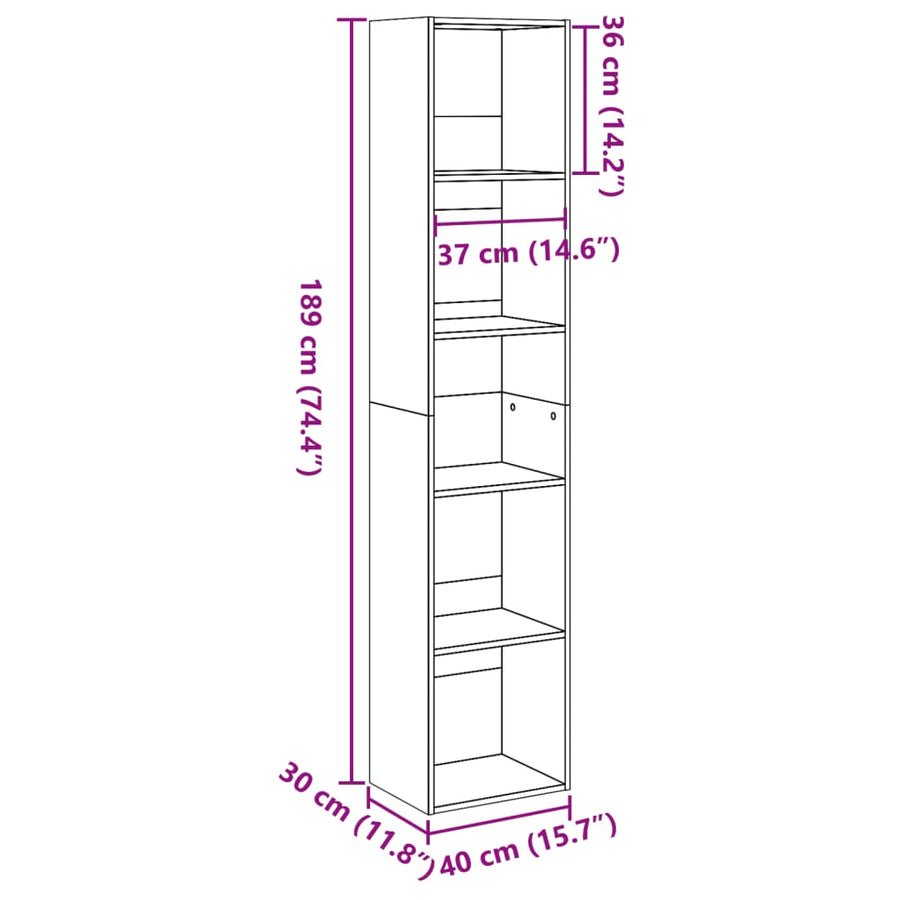 Boekenkast 40x30x189 cm bewerkt hout grijs sonoma eikenkleurig