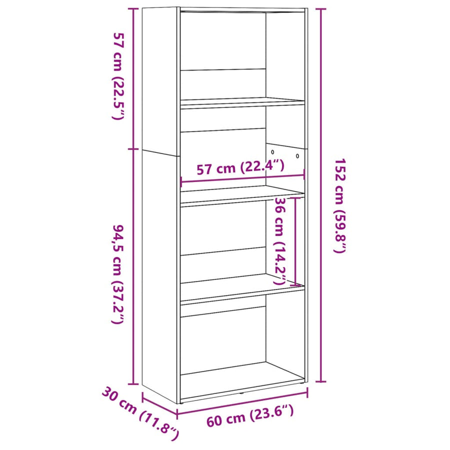 Boekenkast 60x30x152 cm bewerkt hout wit