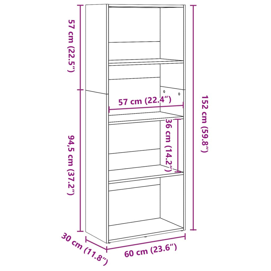 Boekenkast 60x30x152 cm bewerkt hout grijs sonoma eikenkleurig