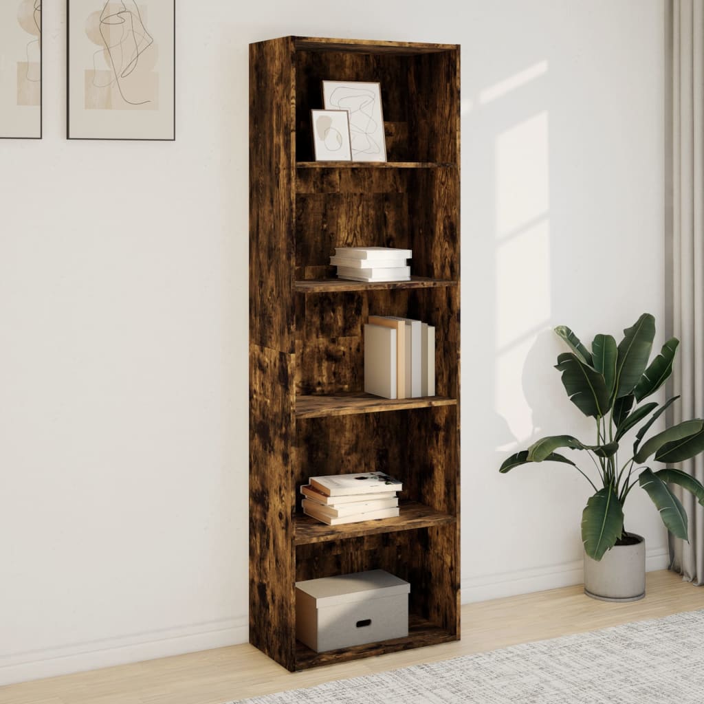 Boekenkast 60x30x189 cm bewerkt hout gerookt eikenkleurig