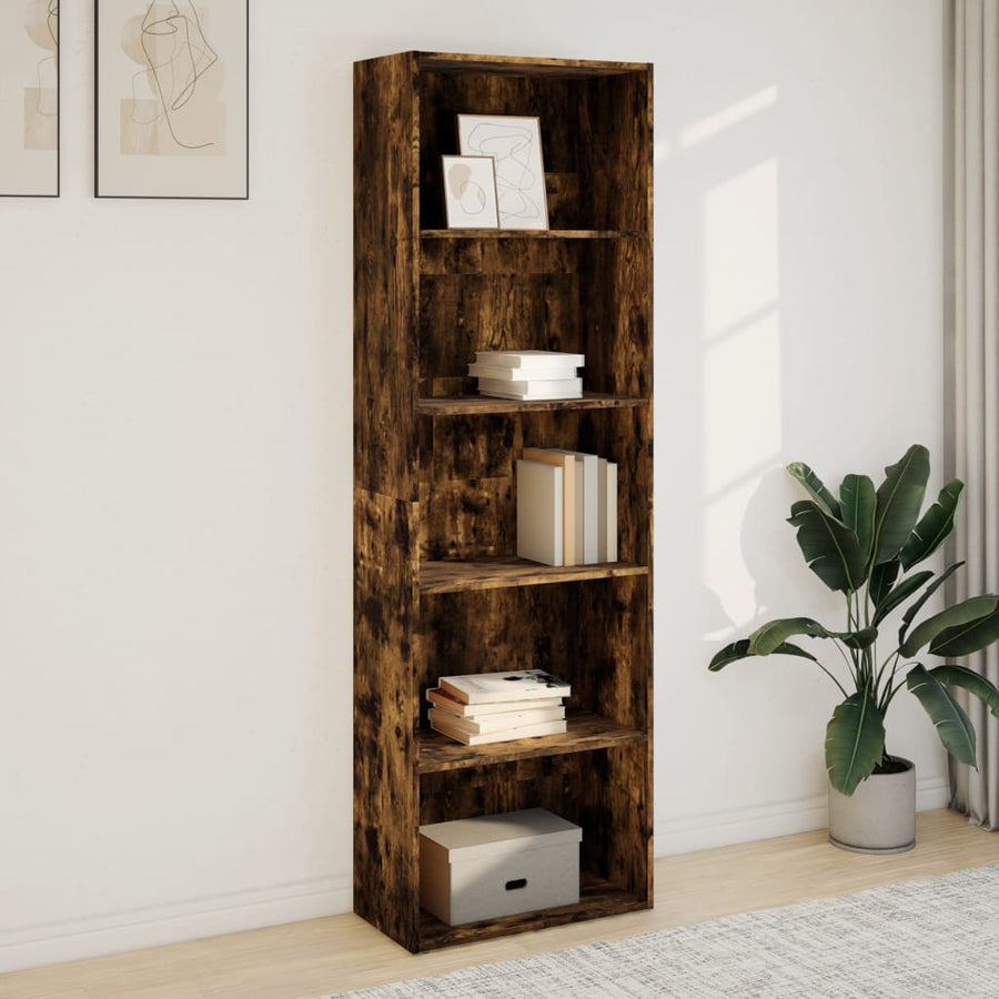 Boekenkast 60x30x189 cm bewerkt hout gerookt eikenkleurig